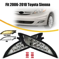 Fit 2006-2010 Toyota Sienna Pair Front Bumper LED DRL Turn Signal Lamp Fog Light