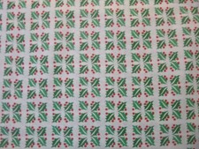 Small Holly Leaves with Berries on White Cotton Fabric 44" Wide x 36" long