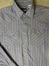 Wrangler Pearl Snap Western-Core Shirt Men's Size L Pink White Blue Plaid
