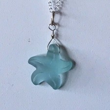 Starfish Pendant Blue Sea Glass 18" Silver Chain Beach/Coastal Fashion