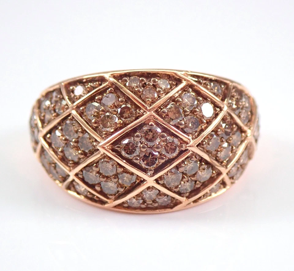 Solid Rose Gold Cognac Color Diamond Anniversary Ring Domed Cluster Wedding Band - Image 4 of 4