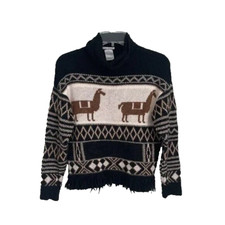 Zara Fancy Collection Alpaca Print Cowl Neck Knit Sweater Fringed Girls 9 Years