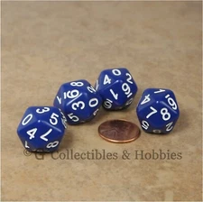 NEW Set of 4 Blue D10 Twenty Sided 0 to 9 Twice Game Dice D&D RPG 20mm D10s