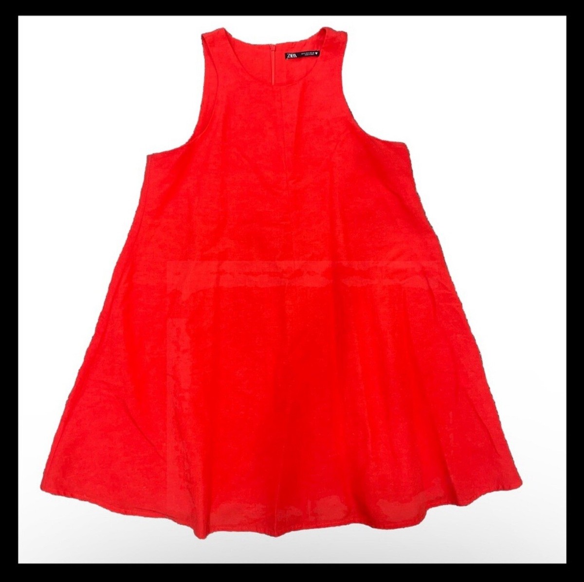 Zara Orange Red Viscose Cotton Linen Blend Sleeveless A-Line Dress Women Sz  S | eBay