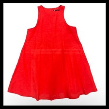 Zara Orange Red Viscose Cotton Linen Blend Sleeveless A-Line Dress Women Sz S