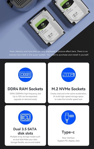 NAS Mini PC Intel N150 2LAN 2x 2.5/3.5inch HDD RAID Support FreeNas Windows 1011 - 第 9/19 張圖片
