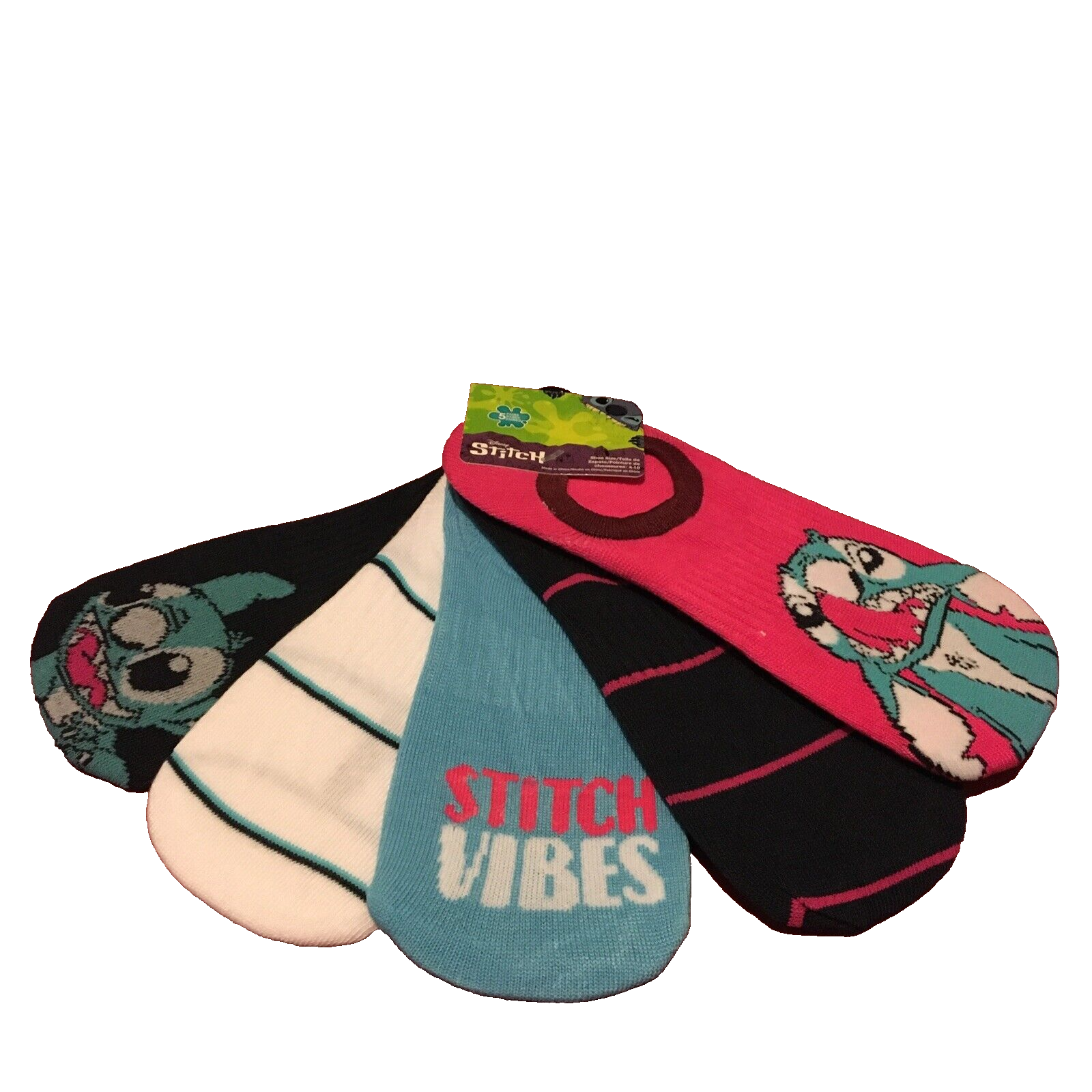 Disney Stitch MultiColor 5 Pack No Show Socks Liners Women's Shoe Size