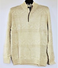 Tasso Elba Men's Sweater  Zipper Long Sleeve Pullover Beige L XL 100 Cotton