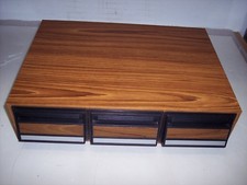 BROWN WOODGRAIN STORAGE CASE FOR CASSETTE TAPES HOLDS 42 TAPES 4