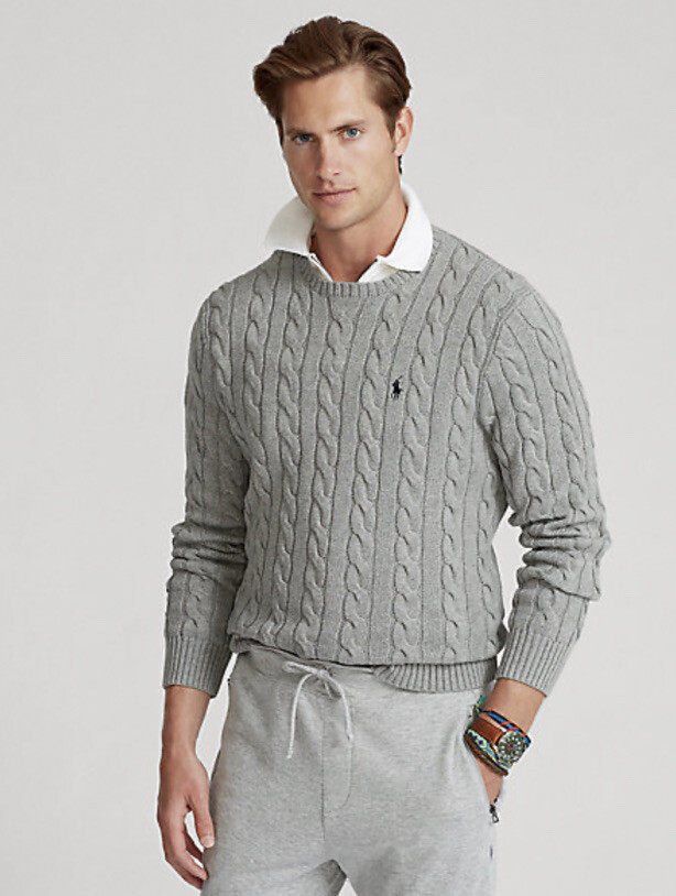 POLO RALPH LAUREN GRAY CABLE-KNIT COTTON SWEATER XXL NEW | eBay