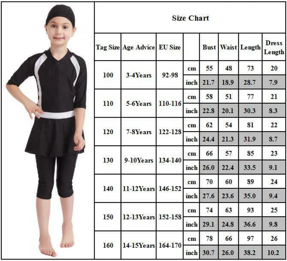 Traje de baño musulmán para niñas niños traje de baño islámico modesto burkini natación ropa de playa Foto 3 de 4