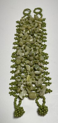 Green Seed Beaded Bracelet 7.5 inches