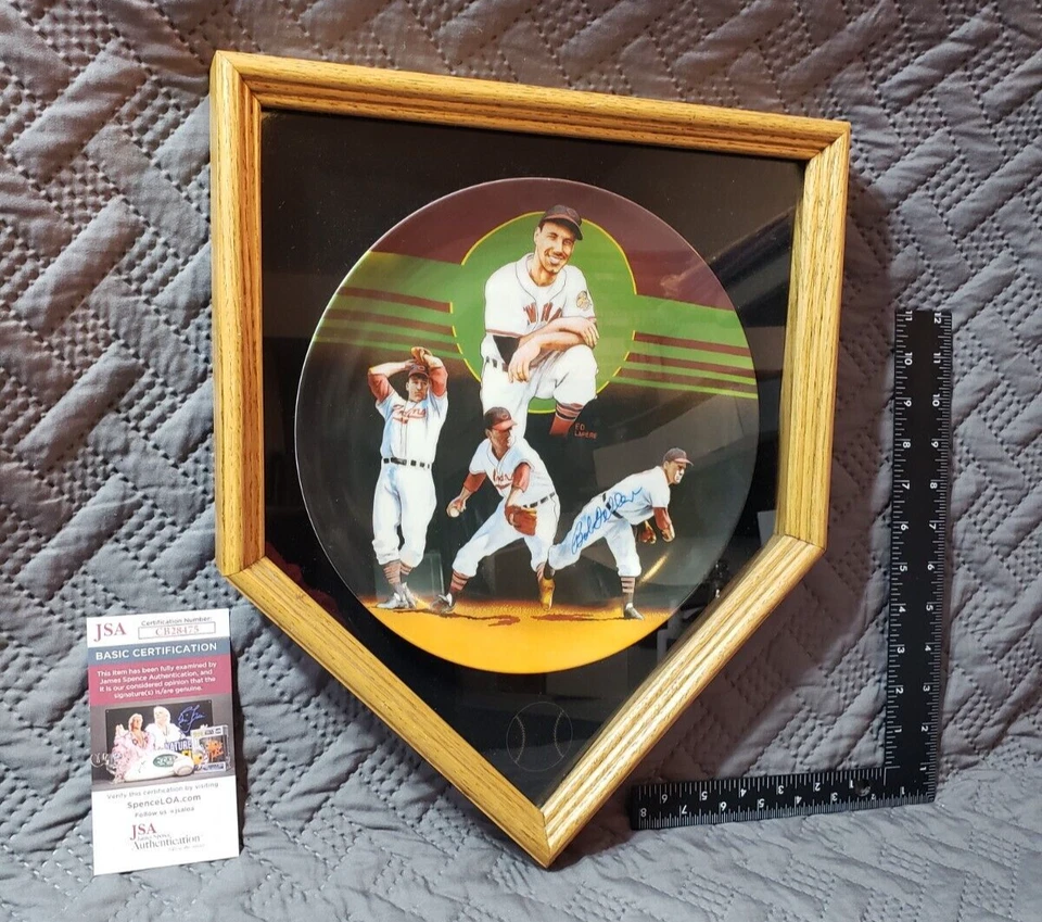 Bob Feller Signed LE 1988 Indians Custom Framed Baseball Home Plate Display JSA - Image 2 of 4