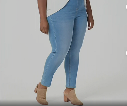 Denim & Co. Jeggings maglia comoda pull-on A398035 lavaggio leggero petite taglia XS NUOVO - Foto 2 di 7