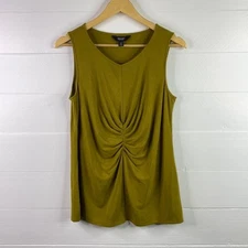 SIMPLY VERA VERAWANG Pea Green Dressy Pleated Front Tank Top Blouse Size Medium