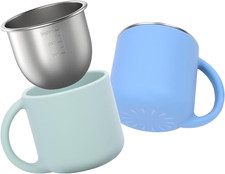 2-Pack Toddler Open Cup Stainless Steel Silicone Baby Training Cup 5.3oz Blue