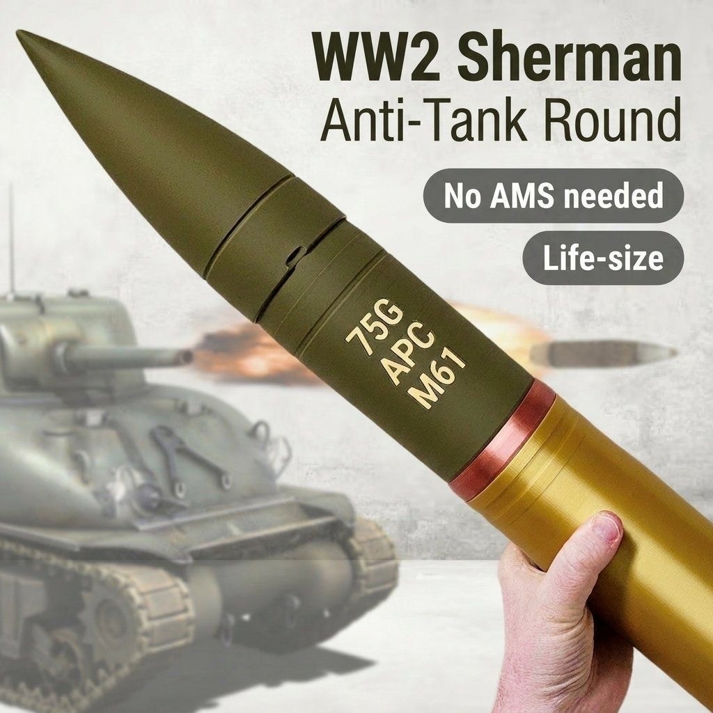 1:1 Sherman 75G Tank Gun Model 3D Printed 75mm Artillery Military Collectible 
