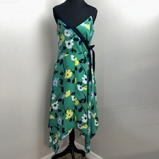 New Banana Republic Faux Wrap Dress Women's 4 Green Floral Sleeveless Party Art