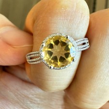925 Sterling Silver Ring Round 7mm Natural Citrine Gemstone Zircon Jewelry Gift