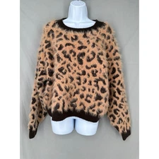 HM Sweater Womens Medium Brown Animal Print Fuzzy Soft Cozy Leopard Tan