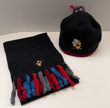 Disney Winnie The Pooh Hat  Scarf Set Kids Winter Fleece Embroidered Pooh EUC