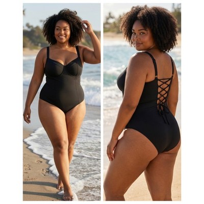 TA3 Lifty F/G Black One Piece Swimsuit 3X Regular Long Underwire Lace Back