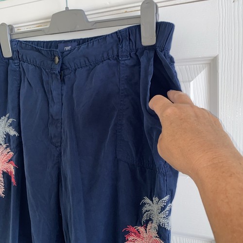 Ladies Navy Blue, 100% Lyocell, Embroidered Trousers Size 16 Long By NEXT - Picture 4 of 14
