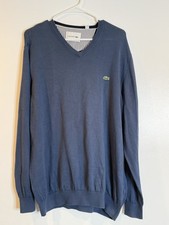Lacoste Sweater Men  s XL FR 6 Navy Blue V Neck Long Sleeve Crew Pullover