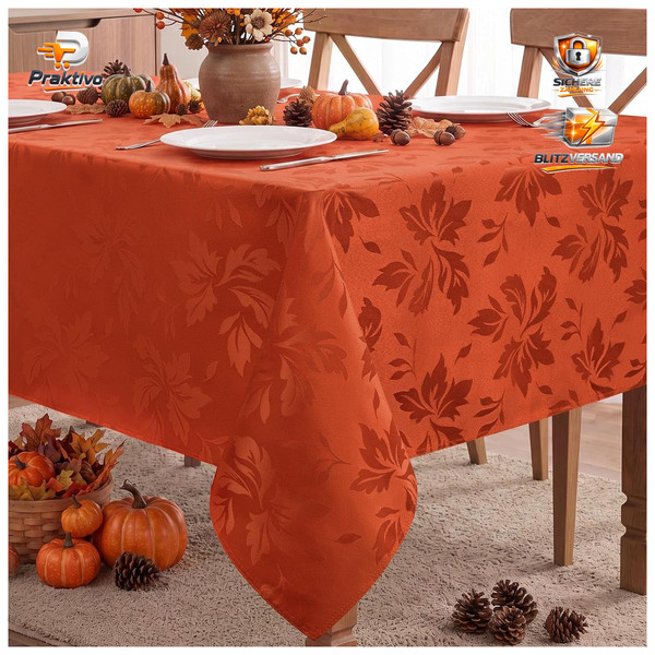 Tischdecke Abwaschbar 140X240 Orange Jacquard-Damast Muster Wasserabweisend-image