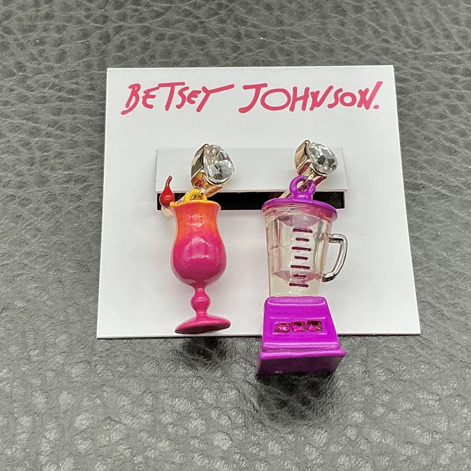 Pendientes colgantes Betsey Johnson desajustados mezclador de cócteles mujer diamantes de imitación rosa Foto 2 de 4