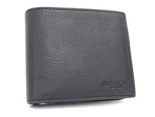 COACH Leather Bi-fold Wallet Men Black Unused Leather Card Holder Bill Compact