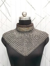 Handmade Mild Steel Flat Riveted Chainmail Aventail with Leather Neck Collar