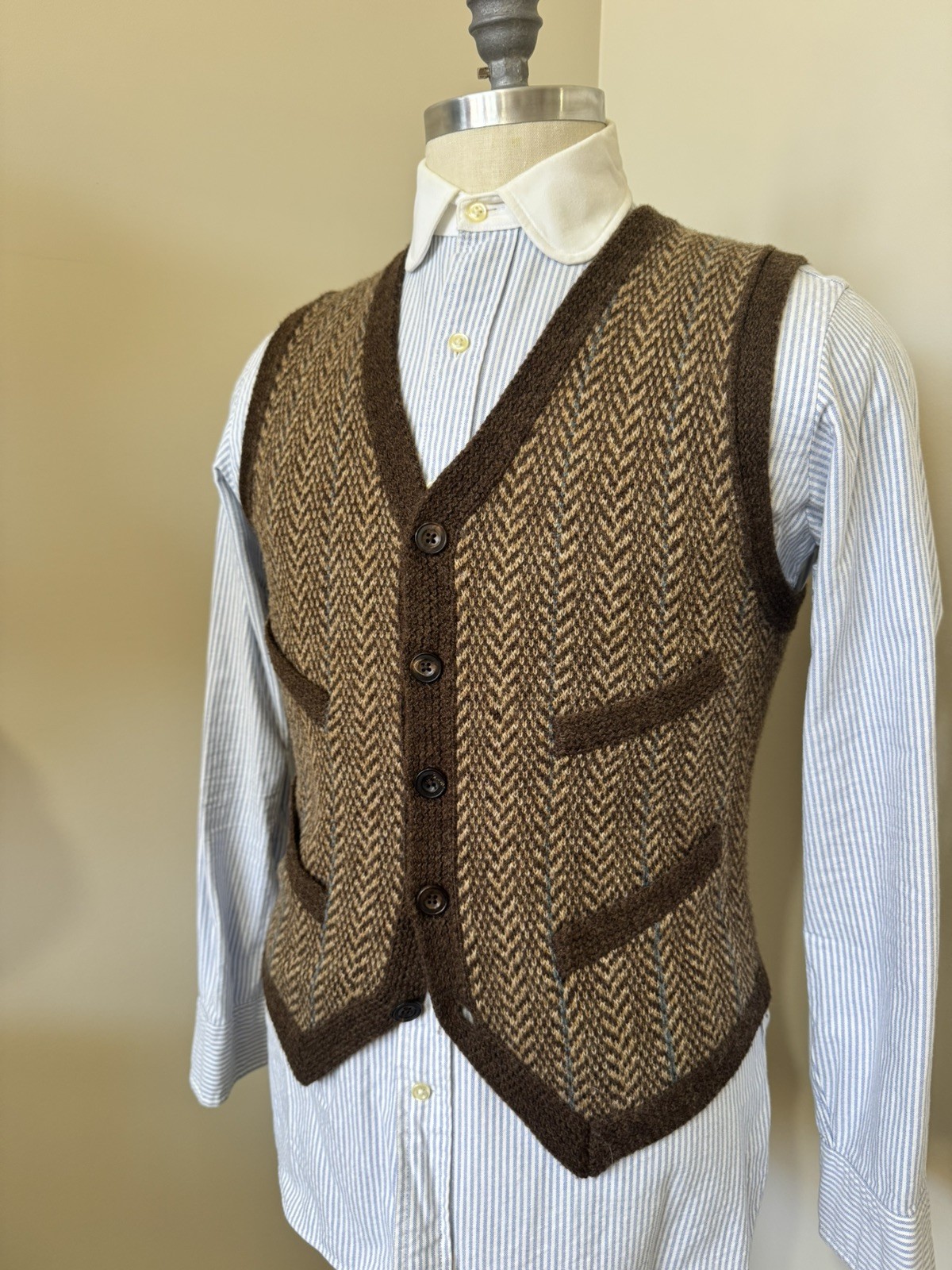 Vintage Polo Ralph Lauren 100percent Lambswool Herringbone Waistcoat