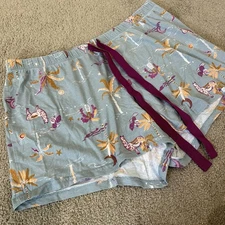 Retro Llama And Palm Trees Pyjama Shorts Size 14 Tropical Print Vacation Beach