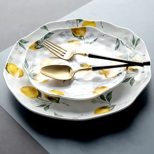 Lemon Pattern Ceramic Dinner Plate Irregular Salad Platter Steak Food Plate AU - Picture 3 of 13