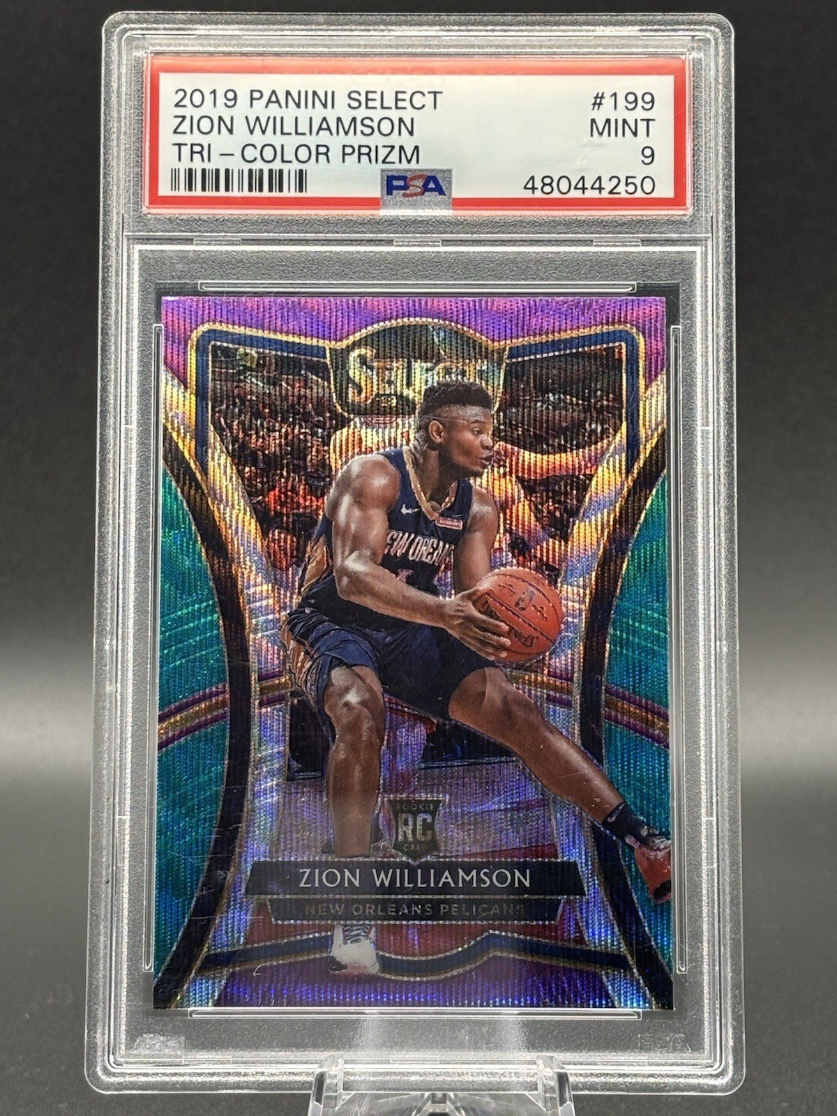 2019-20 Select Zion Williamson (RC) #199 Premier Level Tri-Color Prism PSA 9