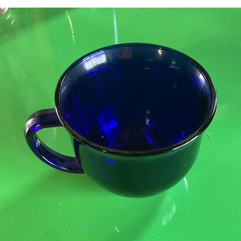 Cobalt Blue Glass Mug with Handle, Solid Pattern, Round Shape