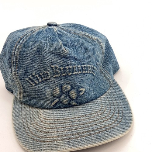 Vintage Maine wild blueberries embossed denim baseball cap made USA