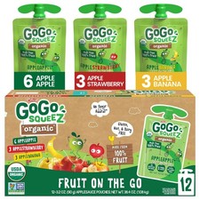 GoGo squeeZ Organic Applesauce and Fruit Puree Variety Pack Apple Strawberry ...