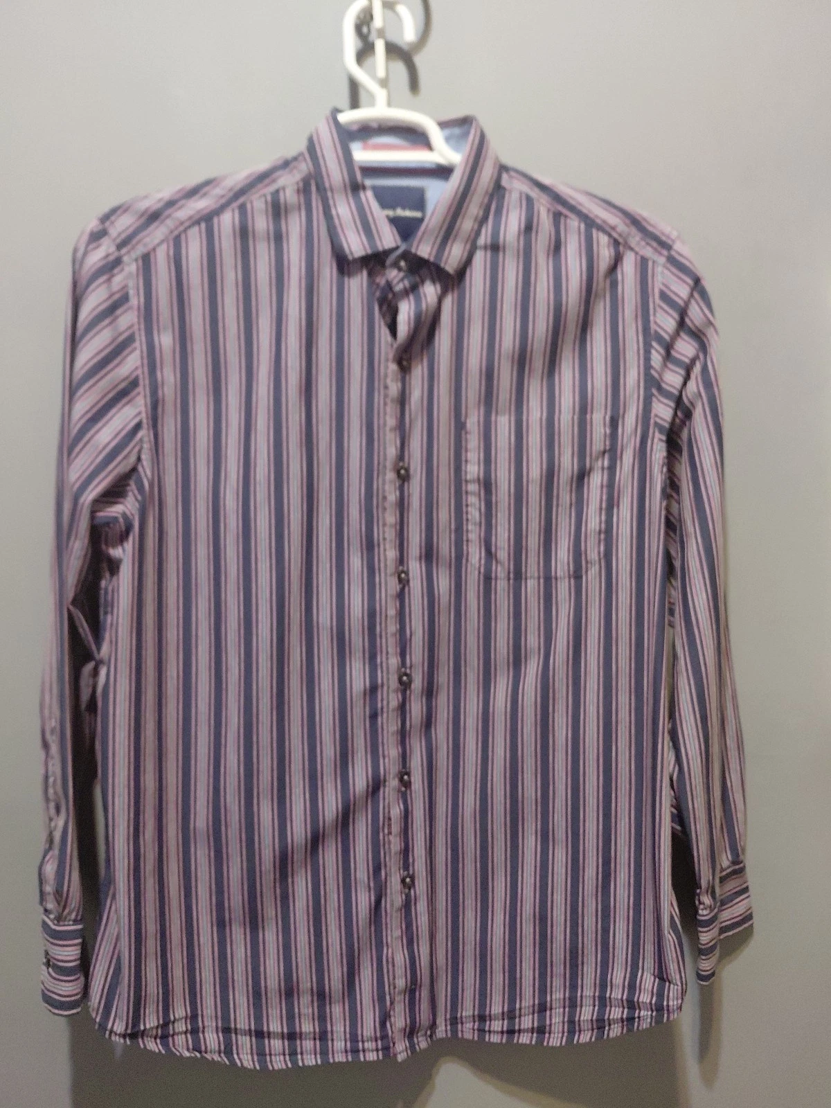 Tommy Bahama Shirt Mens Medium Blue Striped Button Up Cotton Casual Beach EUC