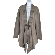 Soft Surroundings Delacroix Cardigan Sweater 1X Cable Knit Taupe NWOT CJ-2296
