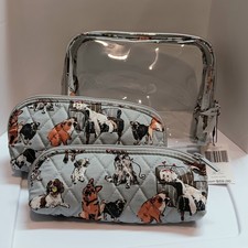 NEW with tags Vera Bradley 3-Piece DOGS Grey Cosmetic cases Makeup bags
