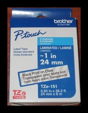 NEW  - Brother P-touch TZe Laminated Label Tape TZe-151 black print on clear