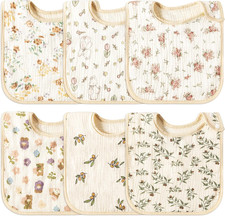 6Pcs Snap Muslin Cotton Baby Bibs Soft  Absorbent Burp Cloths for Newborns Droo