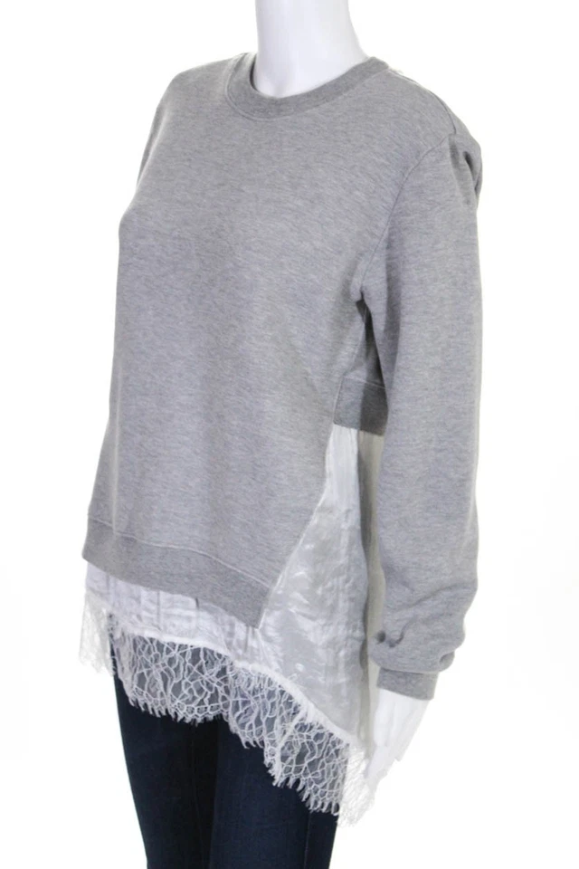 Clu Womens Lace Hem Crew Neck Pullover Sweatshirt Grey Size Small 11517934 - Image 2 of 4