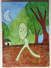 e9Art ACEO barely there woman outsider art brut naive
