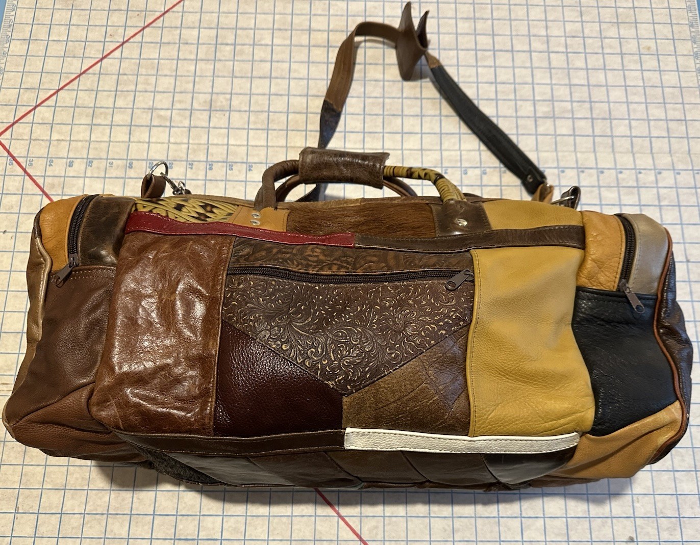 Patchwork Genuine Leather Fur Duffel Satchel Bag … - image 4