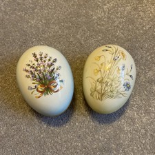 2 Floral Decoration Ceramic Egg Trinket Dishes by Palissy Ringtons Easter Gift