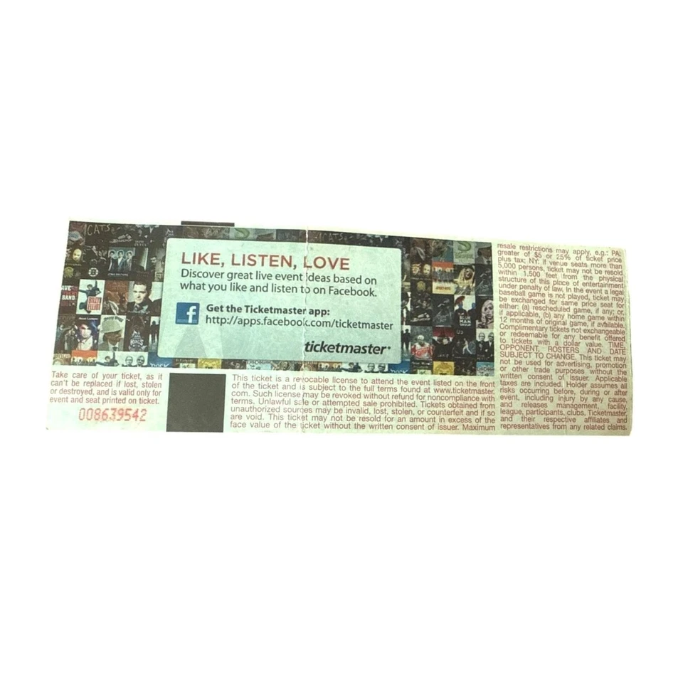 Alice Cooper 2013 Concert Ticket House Of Blues AC Balcony Seat 308 COMP Casino - Image 3 of 4