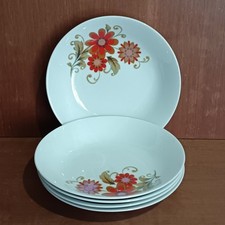 Service En Porcelaine Winterling 5 Assiettes Creuses Décor Fleurs Oranges, 70's